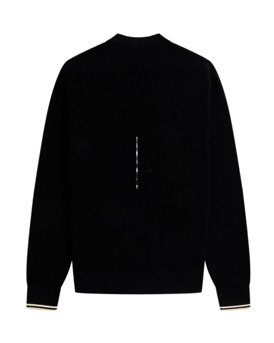 Fred Perry Black Waffle-Knit Crewneck Jumper for men