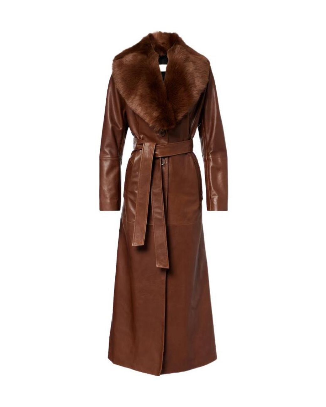 Nour Hammour Brown Dakota Shearling-Trimmed Leather Coat