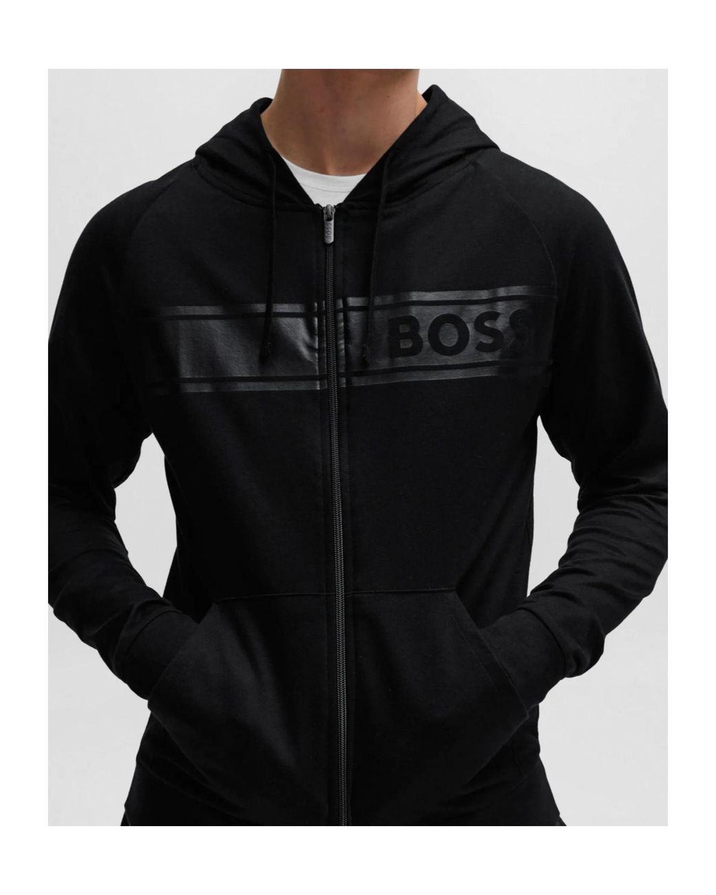 Boss Black Logo-Print Zip-Up Hoodie for men