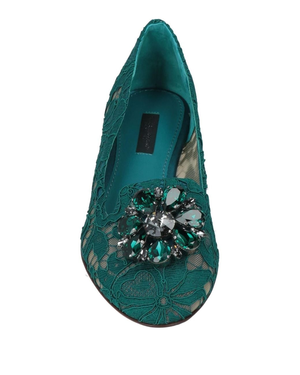 Dolce & Gabbana Green Shiny Rhinestone Flat Shoes