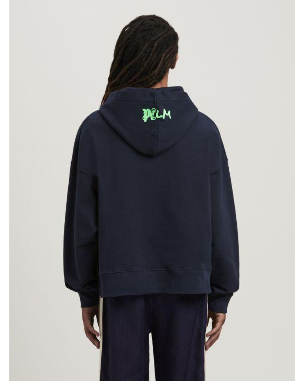 Palm Angels Blue Graphic-Print Cotton Hoodie for men