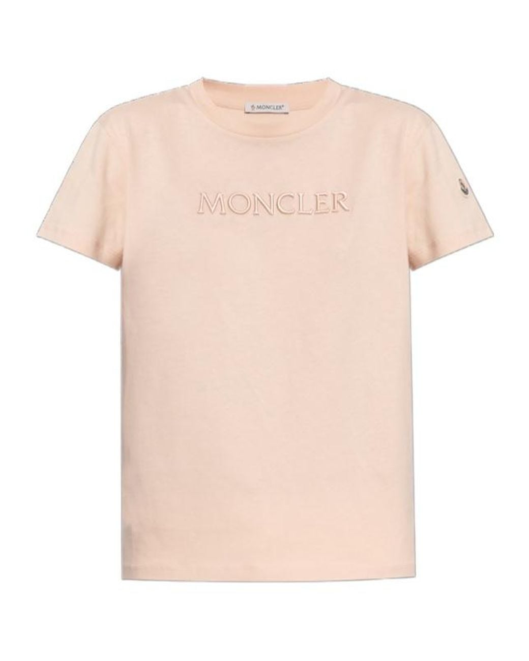 Moncler Pink Logo Embroidered Crewneck T-Shirt