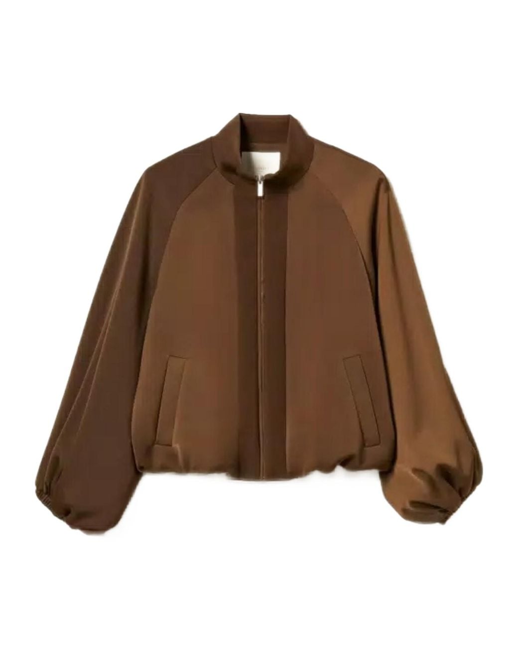 Twinset Brown Zip-Up Balloon-Sleeve Bomber Jacket