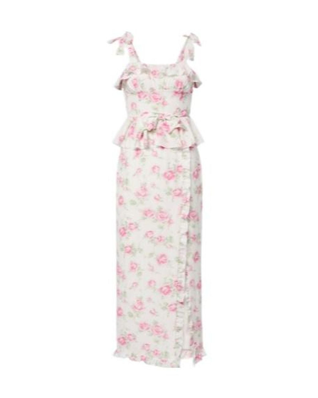 Alessandra Rich White Bow-Detail Floral Ruffled Silk Midi Dress