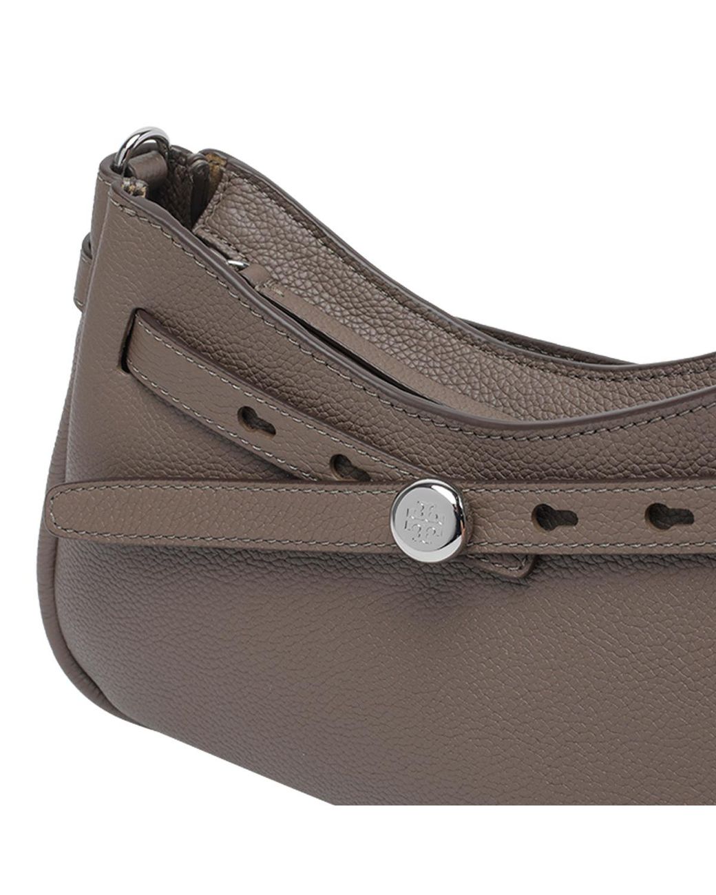 Tory Burch Gray Logo Plaque Zipped Shoulder Bag