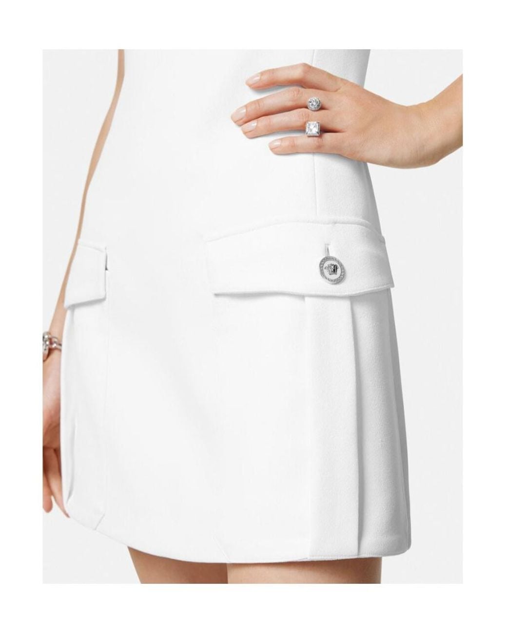 Versace White Medusa Head-Button Sleeveless Mini Dress