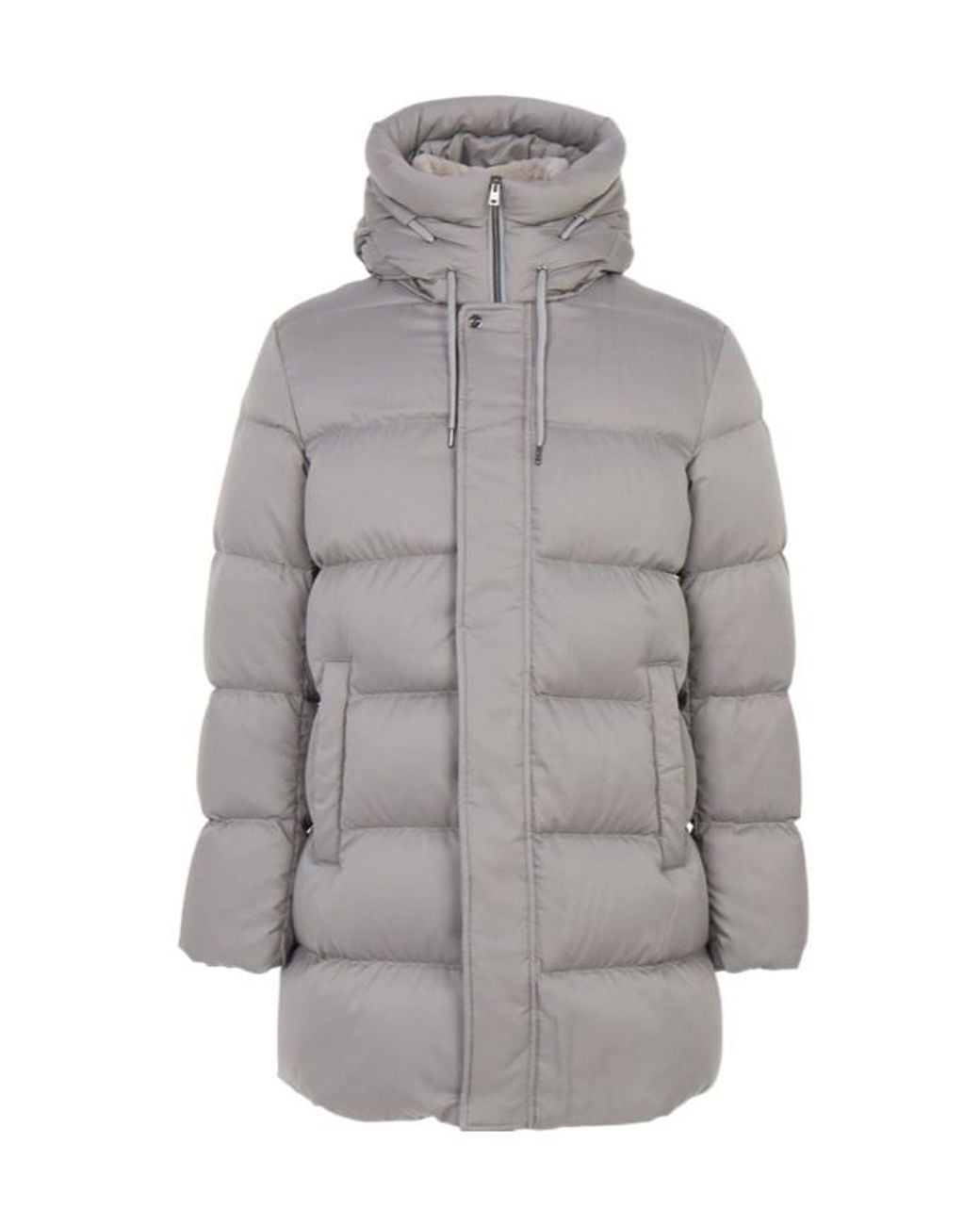 Herno Gray Quilted Hooded Down Jacket for men