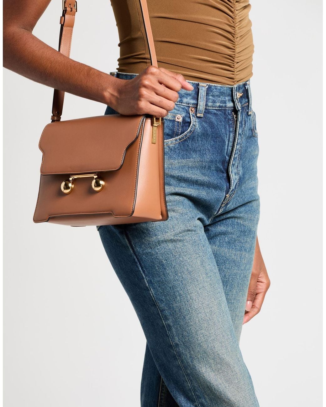 Marni Brown Medium-Sized Minimalist Leather Bag