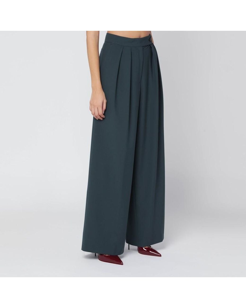 Dries Van Noten Blue Pleat Wide-Leg Pants