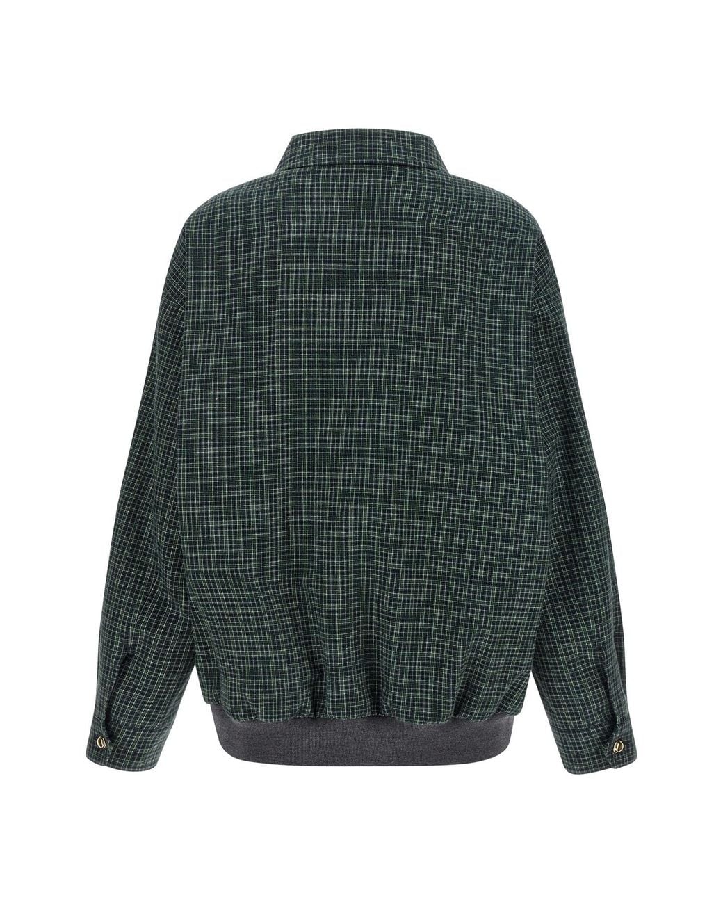 Miu Miu Green Check-Pattern Logo-Patch Jacket