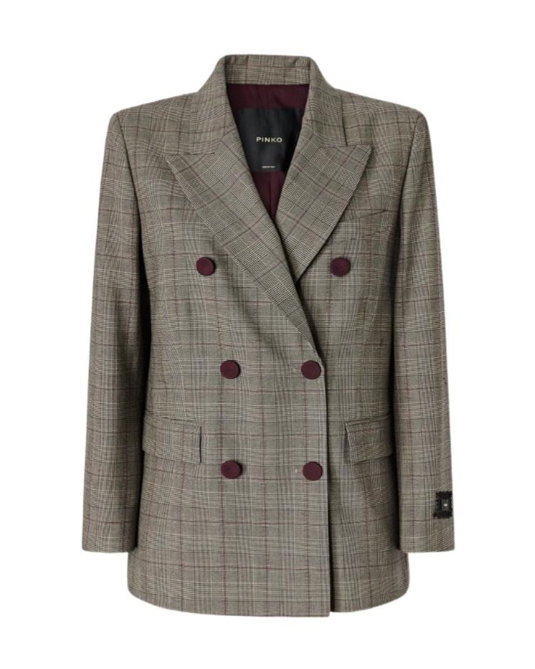 Pinko Green Double Breasted Checked Blazer
