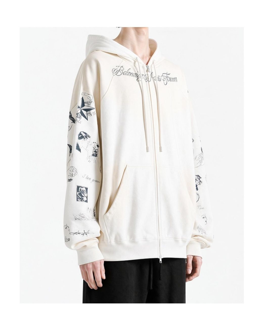 Balenciaga White Distressed Classic Ink Zipped Hoodie for men