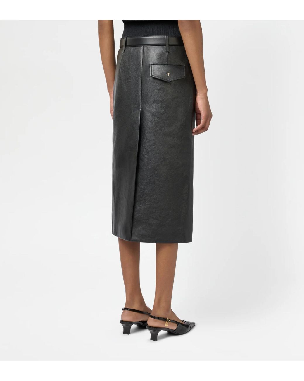 Tod's Black Midi Leather Skirt