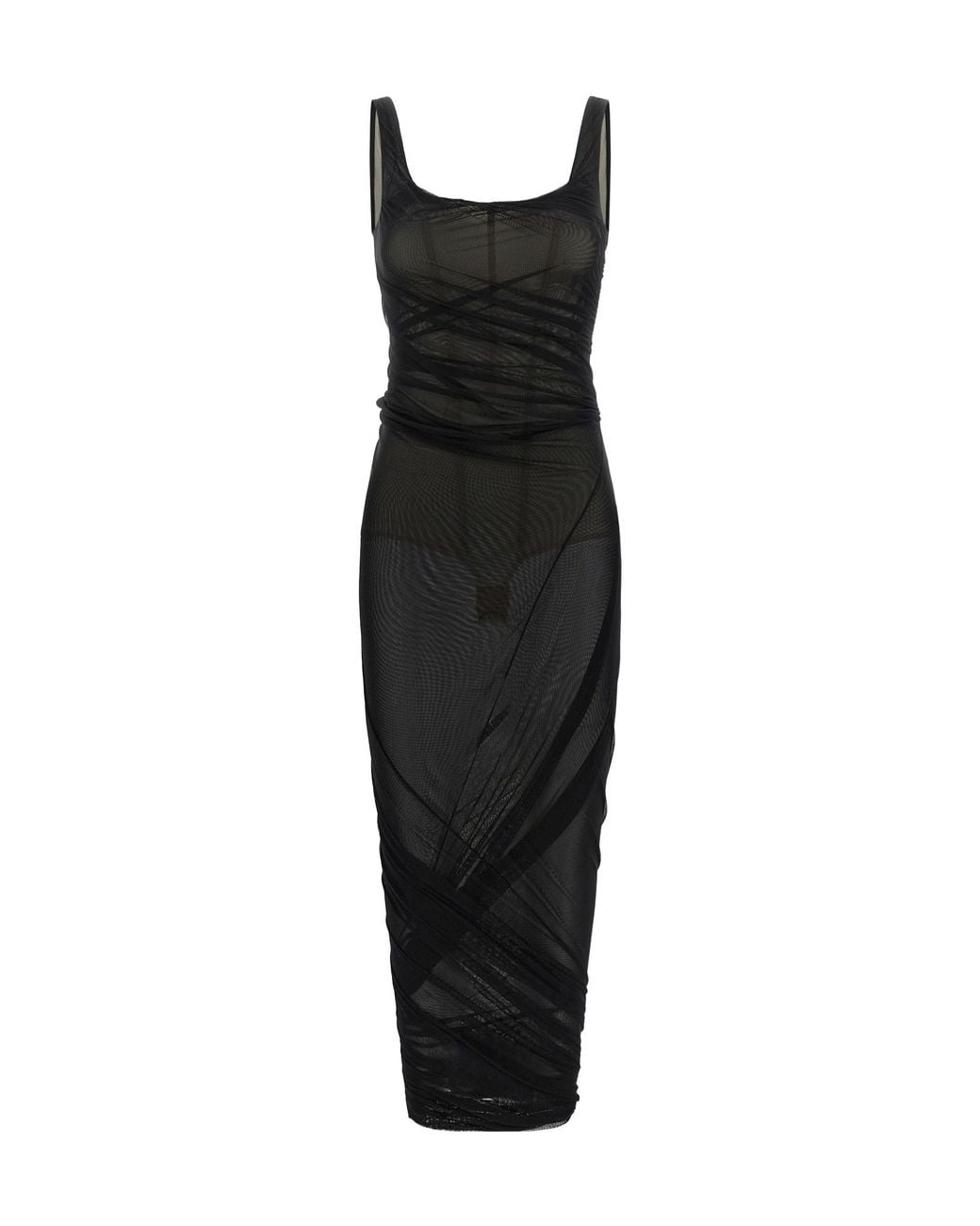 The Attico Black The Square-Neck Mesh Sleeveless Dress