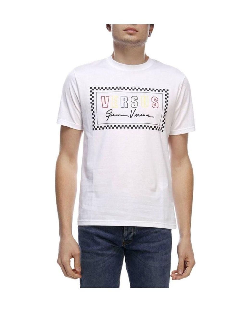 Versus White Logo Print T-Shirt for men