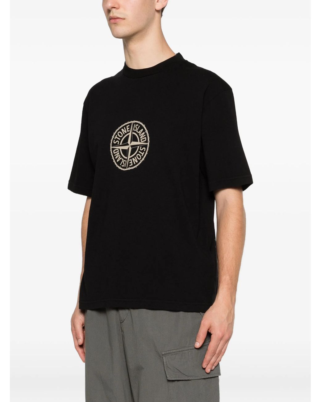 Stone Island Black Compass Printed Regular-Fit T-Shirt for men