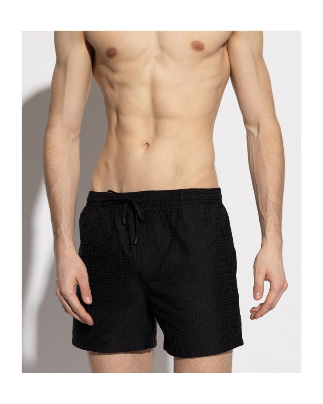 Balmain Black Printed Pb Labyrinth Swim Shorts for men