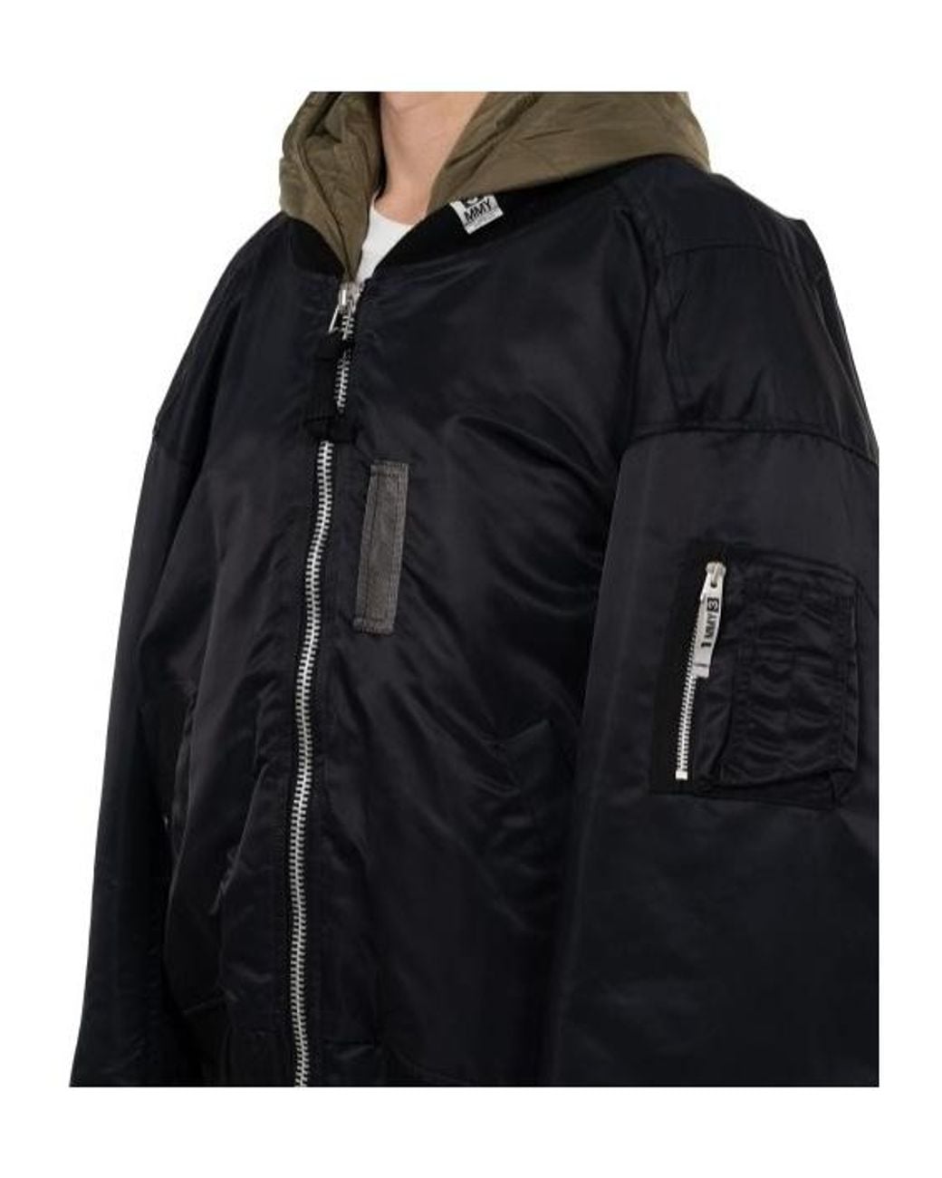 Maison Mihara Yasuhiro Black Extended Placket Hood Flight Jacket for men