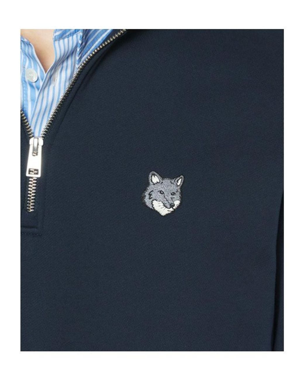 Maison Kitsuné Blue Maison Kitsuné Fox Head Half-Zip Sweatshirt for men