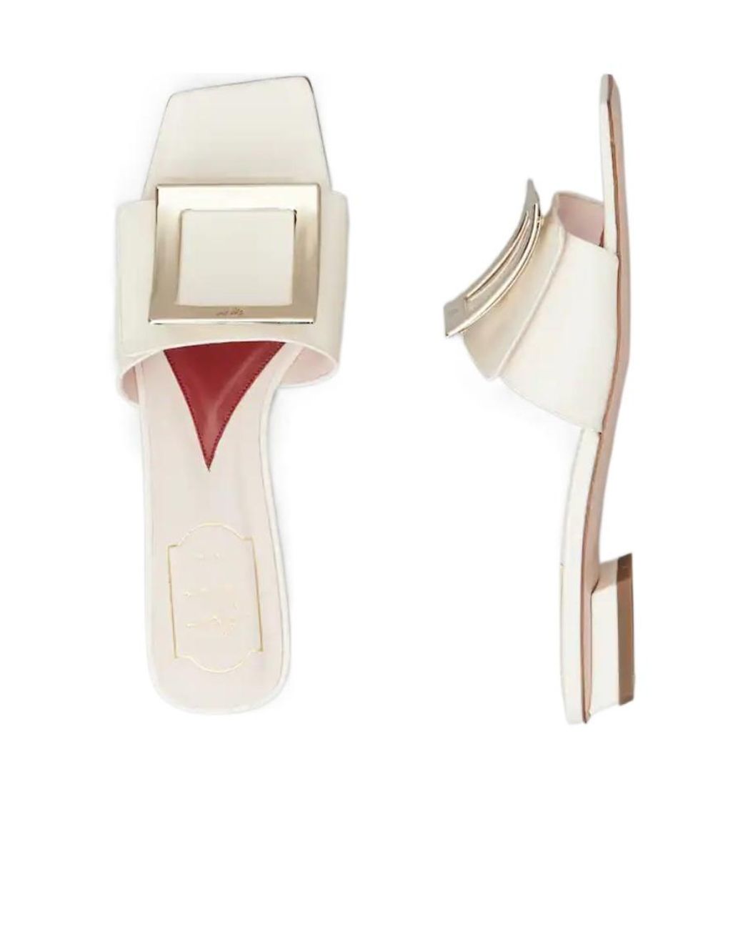 Roger Vivier White Belle Vivier Metal Buckle Mules