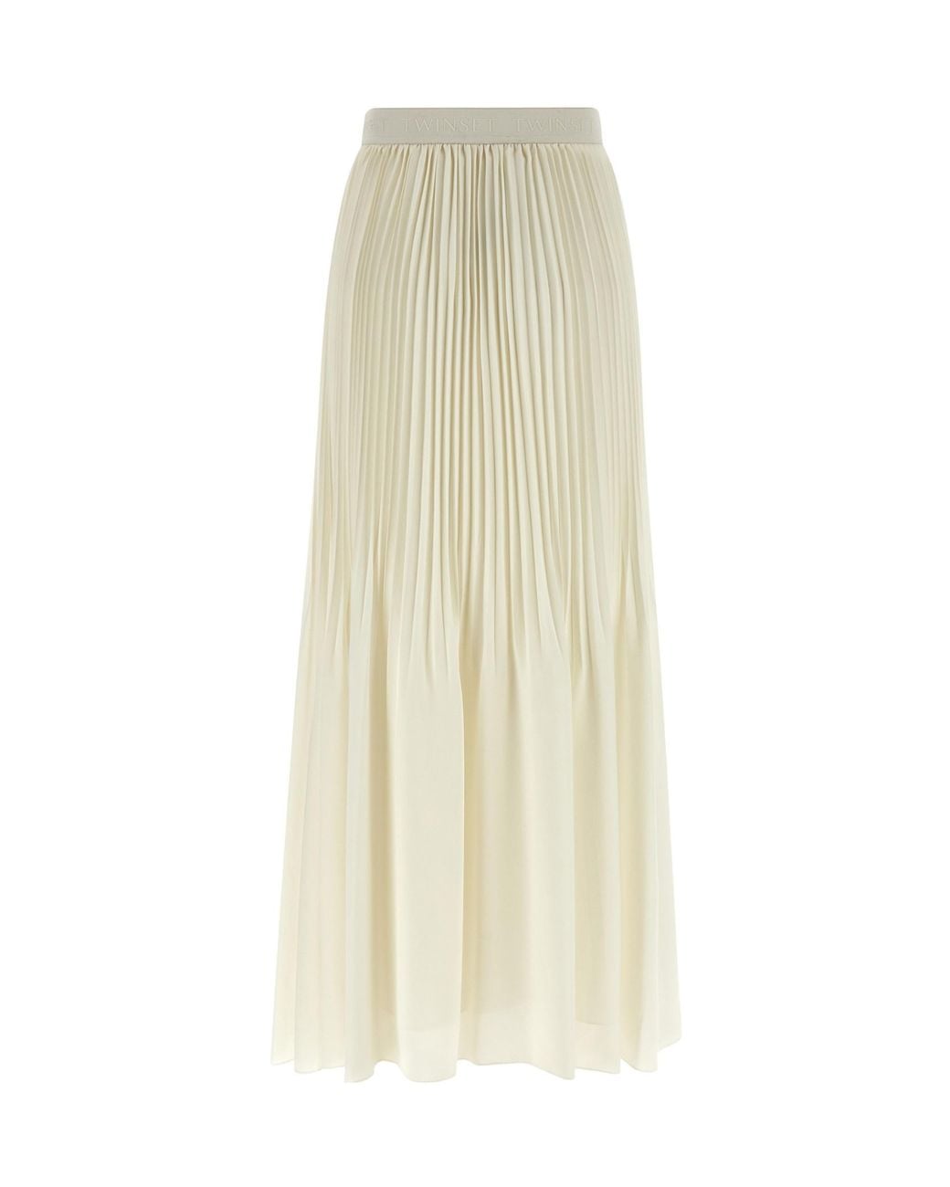 Twinset White Pleated Logo-Waist Long Skirt