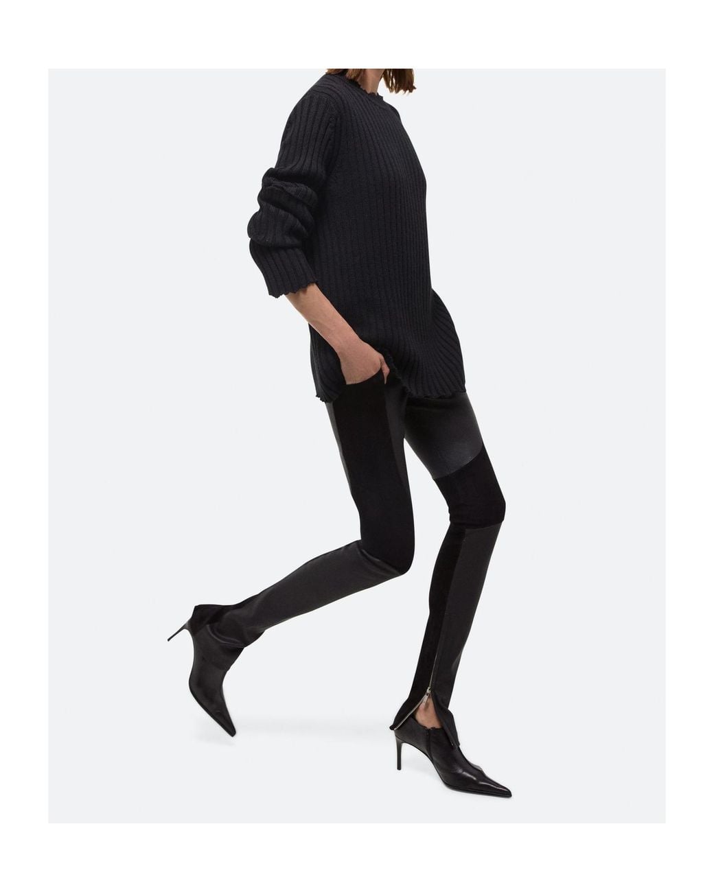 Helmut Lang Black Distressed Ribbed Jumper