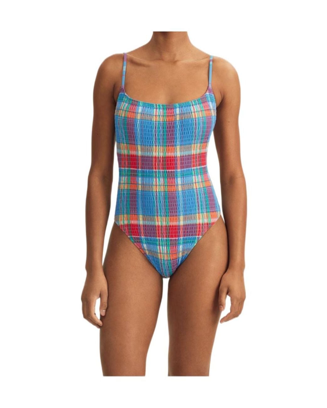 Polo Ralph Lauren Blue Colorful Pleated Swimsuit