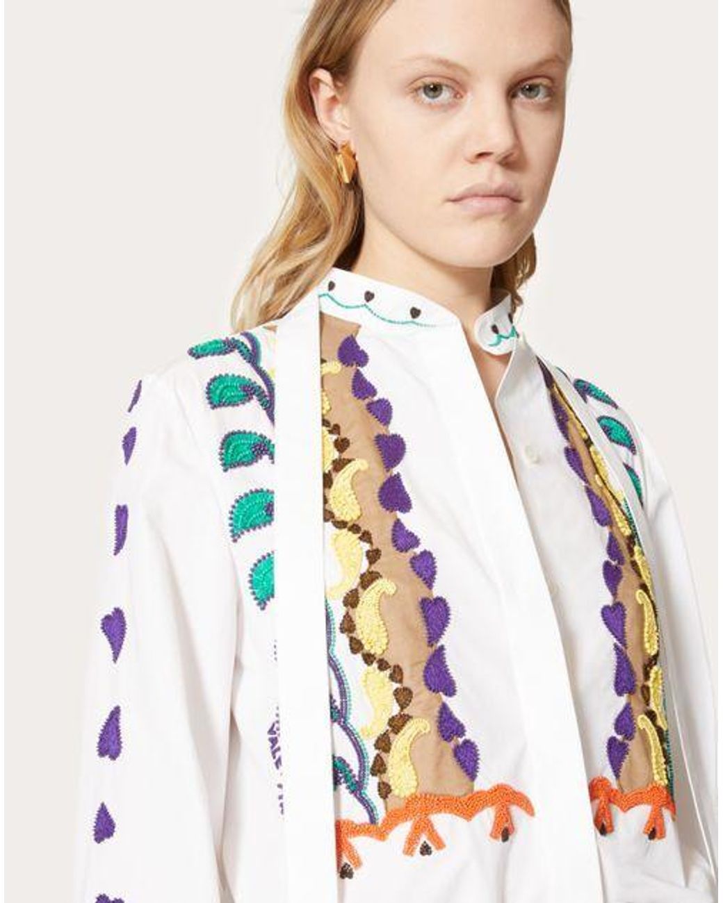 Valentino White Bead-Embellished Cotton Poplin Shirt