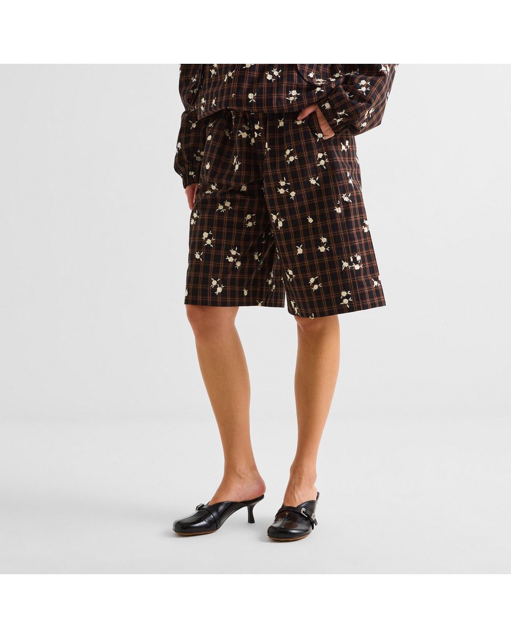 Ganni Black Flower Tailored Shorts