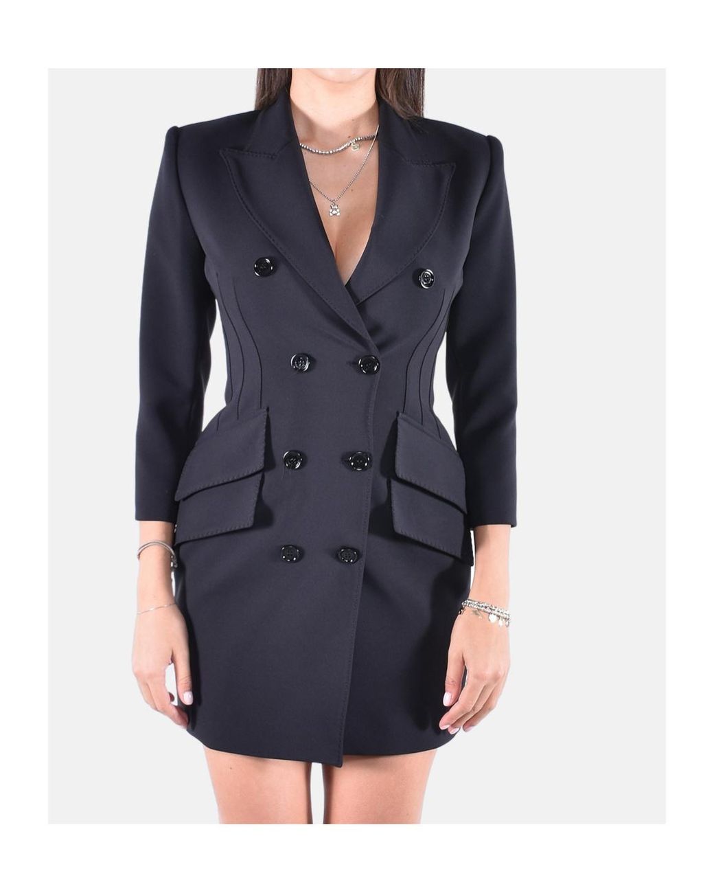 Elisabetta Franchi Blue Double-Breasted Coat Dress