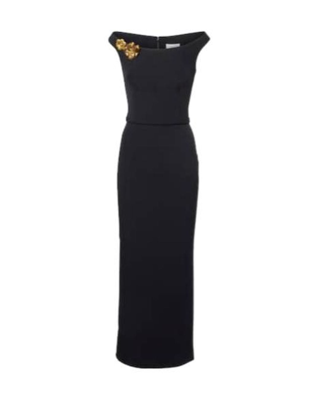 Safiyaa Black Belted Embellished Crepe Maxi Dress