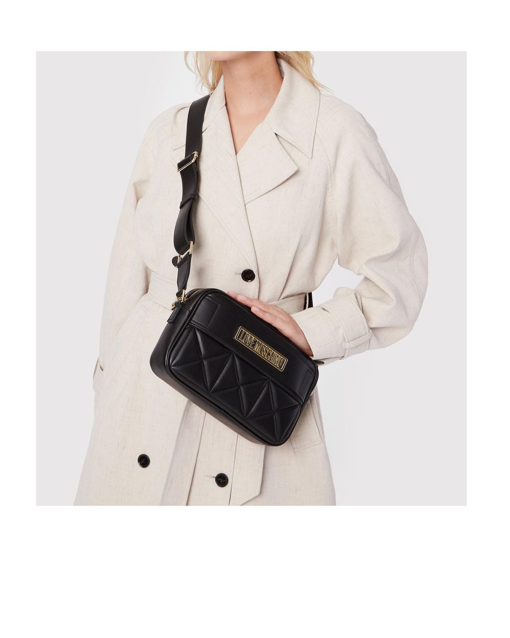 Moschino Black Quilted Logo Plaque Crossbody Bag