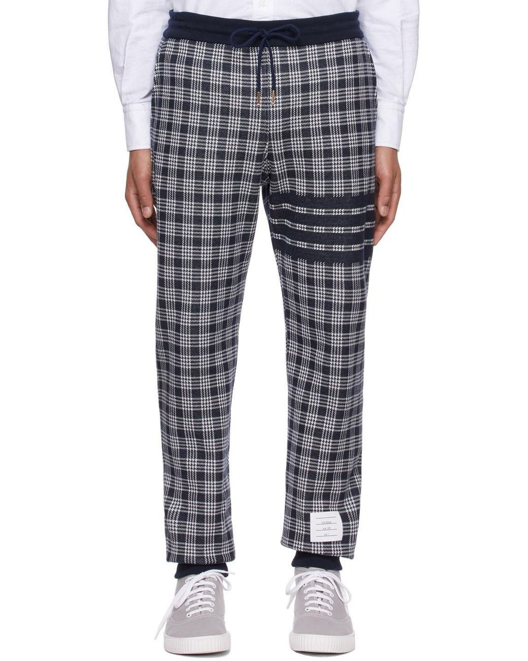 Thom Browne Gray Check-Pattern Drawstring Track Pants for men