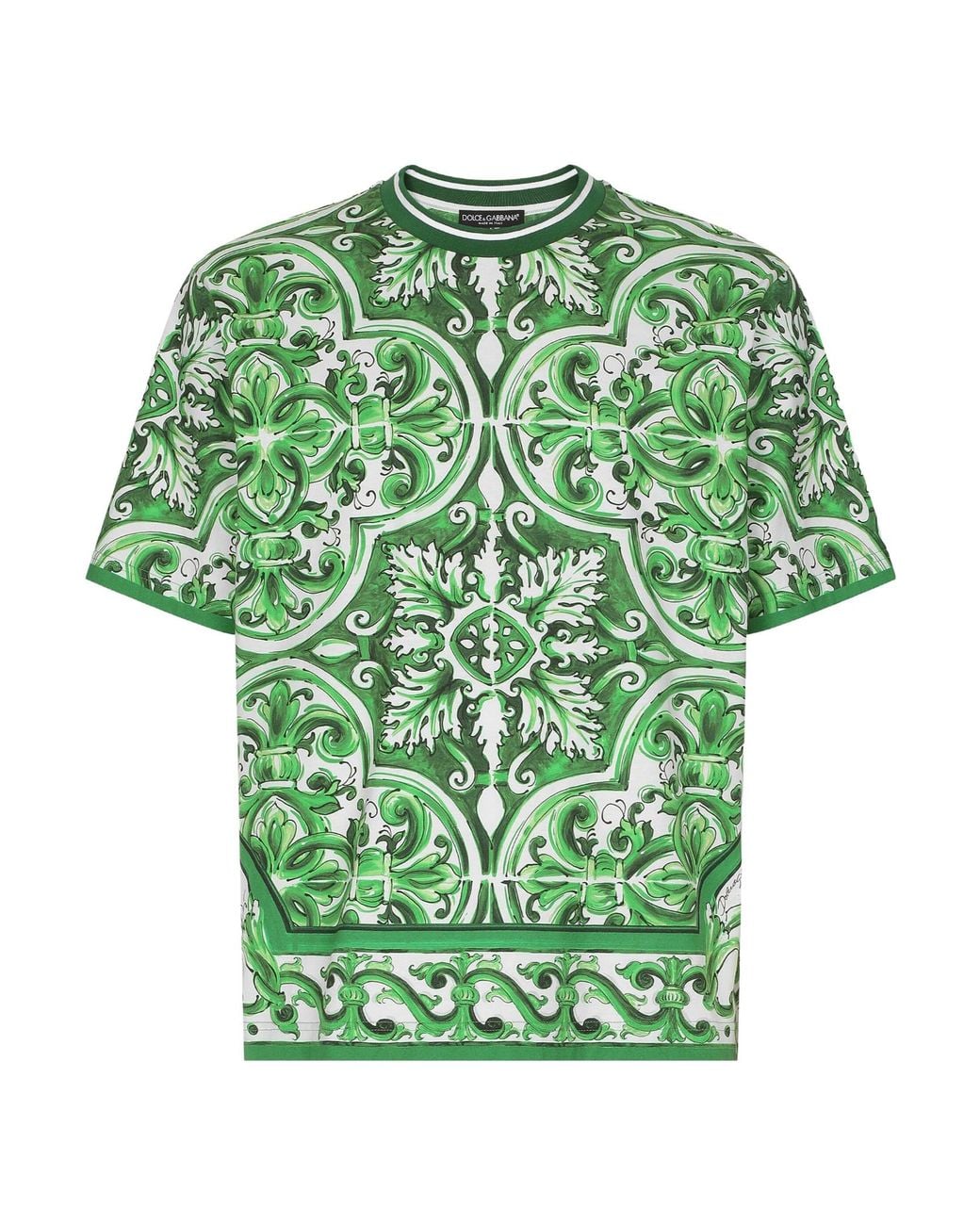 Dolce & Gabbana Green Majolica Printed Crewneck T-Shirt for men