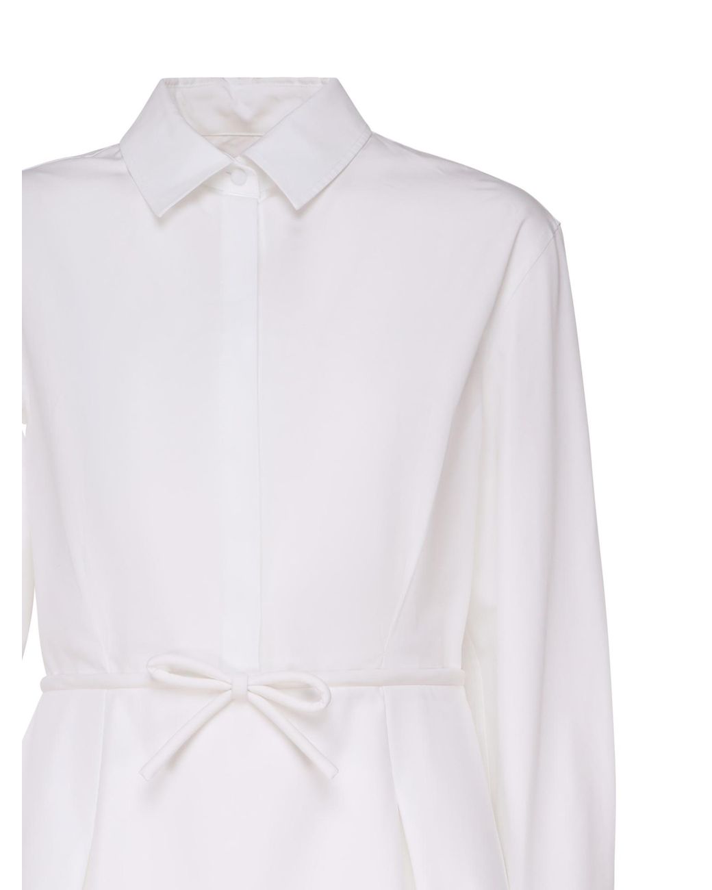 Valentino White Belted Straight Hem Long-Sleeved Shirt Dress
