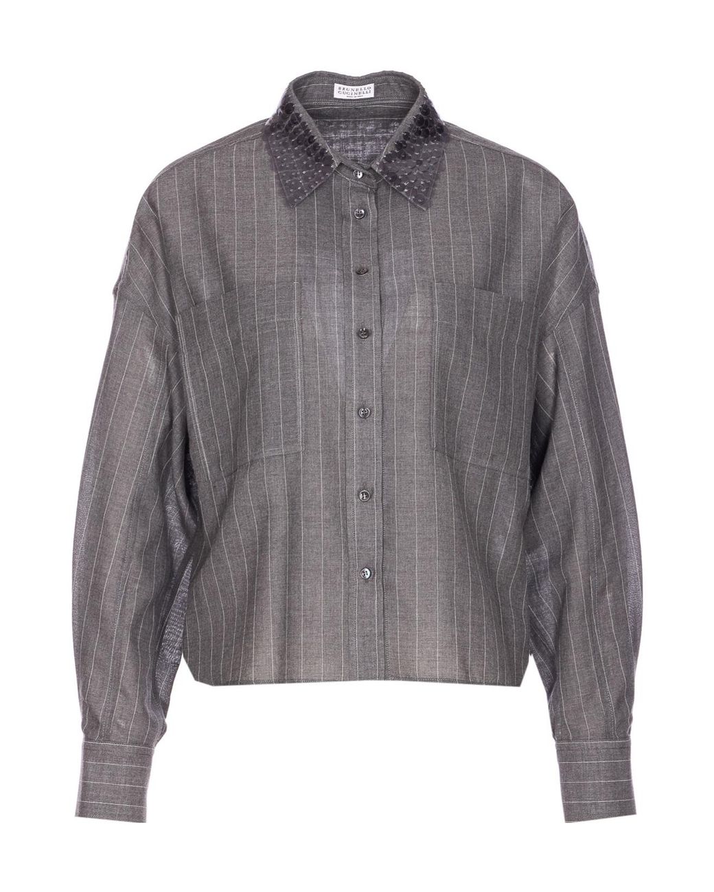 Brunello Cucinelli Gray Embellished Striped Shirt