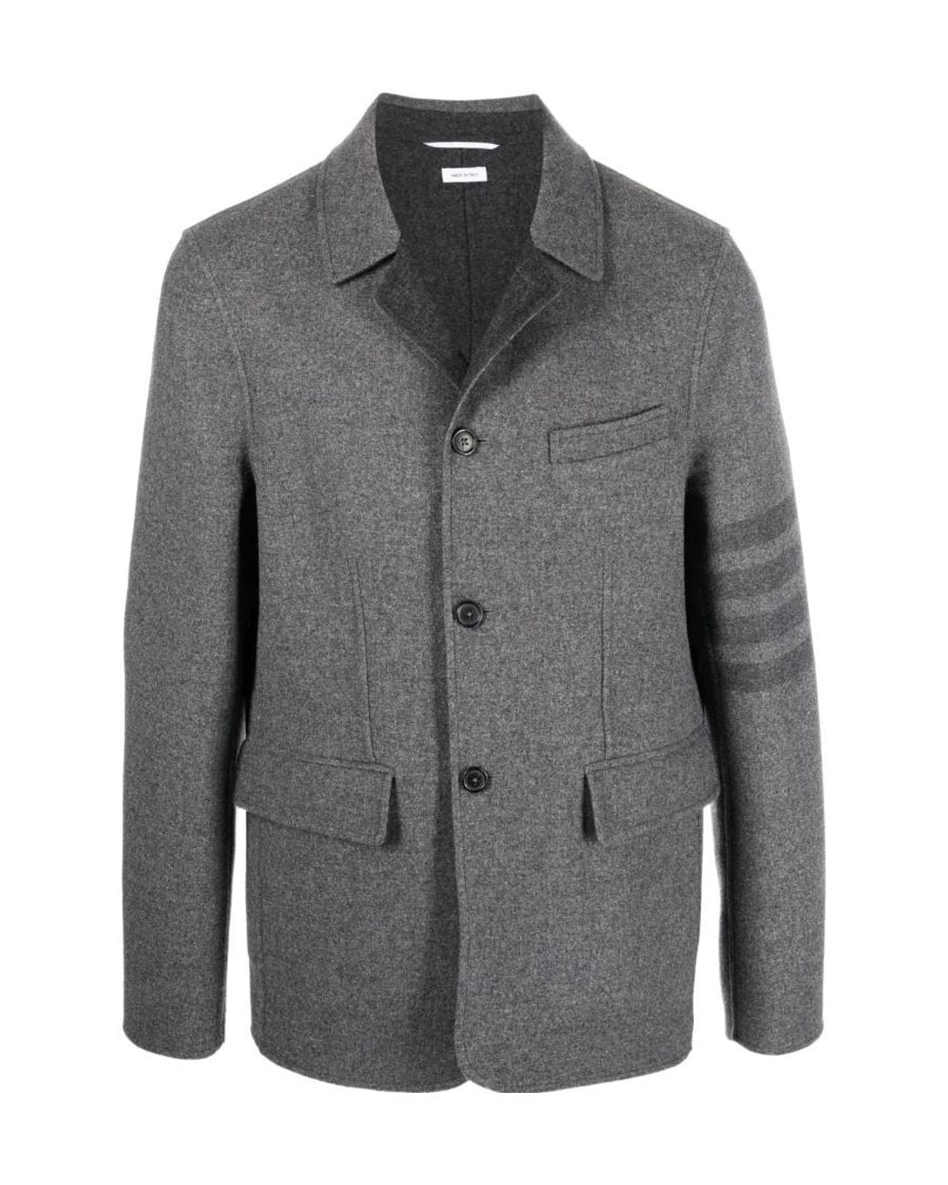 Thom Browne Gray Wool Button-Fastening Shirt-Jacket for men