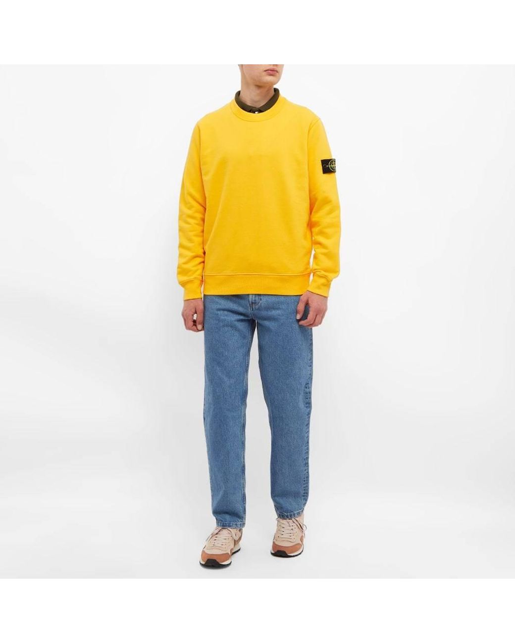 Stone Island Yellow Logo Patch Crew Neck Sweatshirt for men