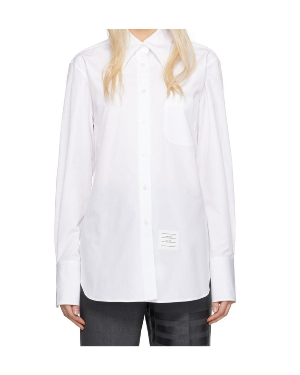 Thom Browne White Logo Patch Buttoned Shirt