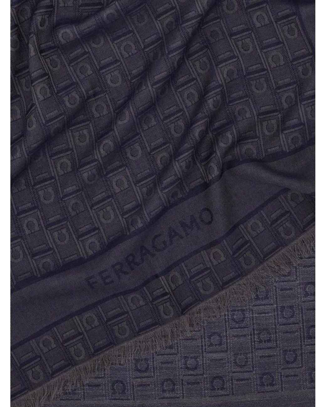 Ferragamo Blue Ferragamo Monogram Jacquard Frayed Scarf for men
