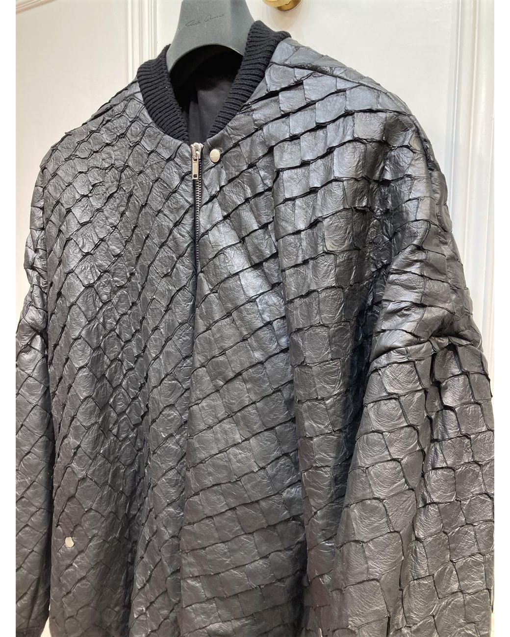 Rick Owens Black Long-Sleeved Silhouette Leather Jacket for men
