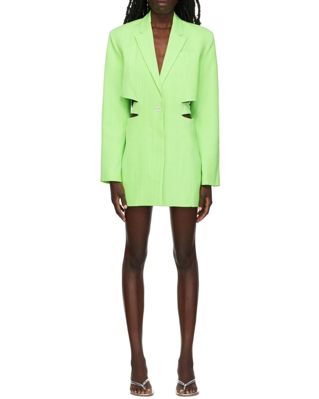 Jacquemus Green Bari Neon Cutout Woven Mini Dress