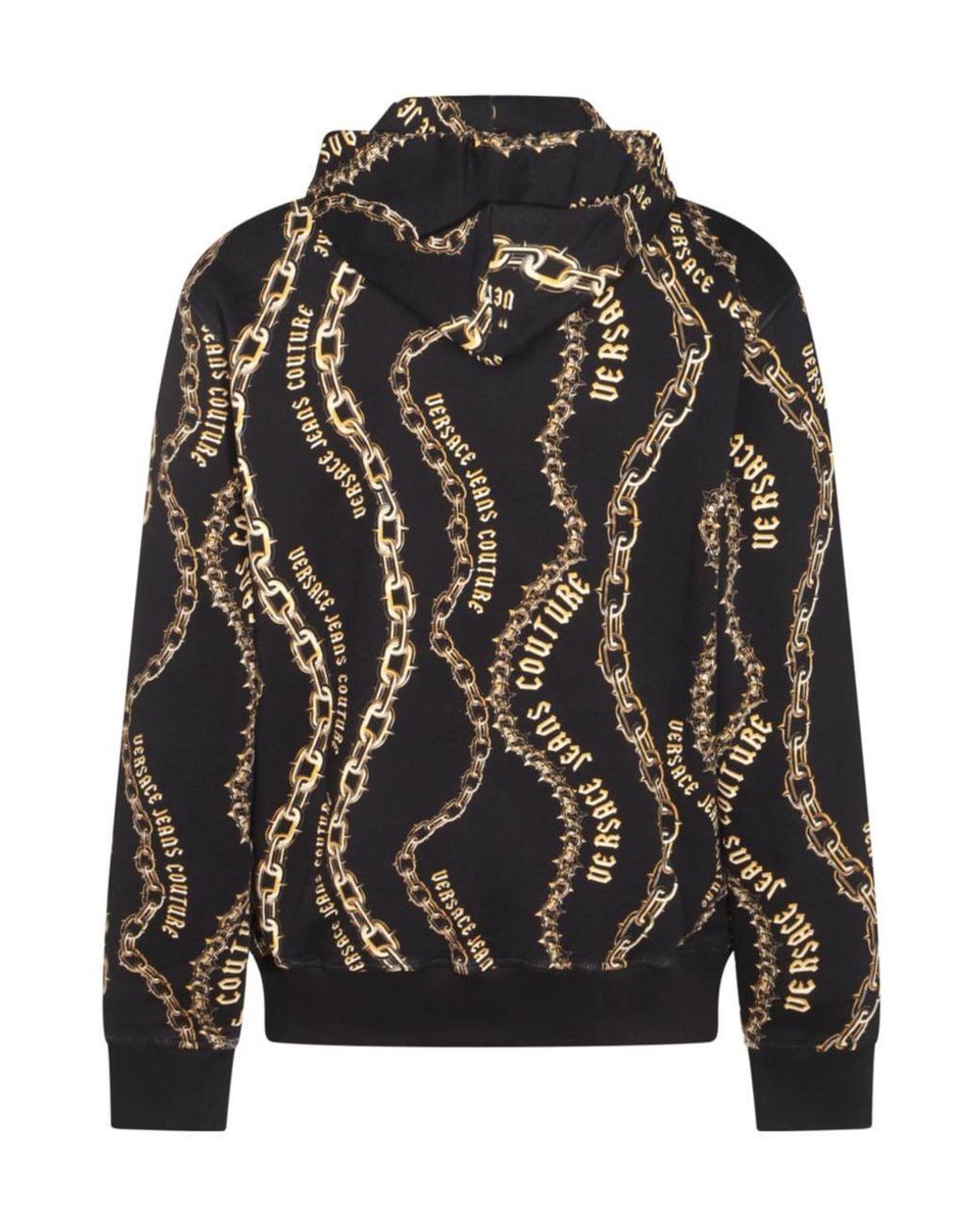 Versace Jeans Black Couture Chain-Link Printed Drawstring Hoodie for men