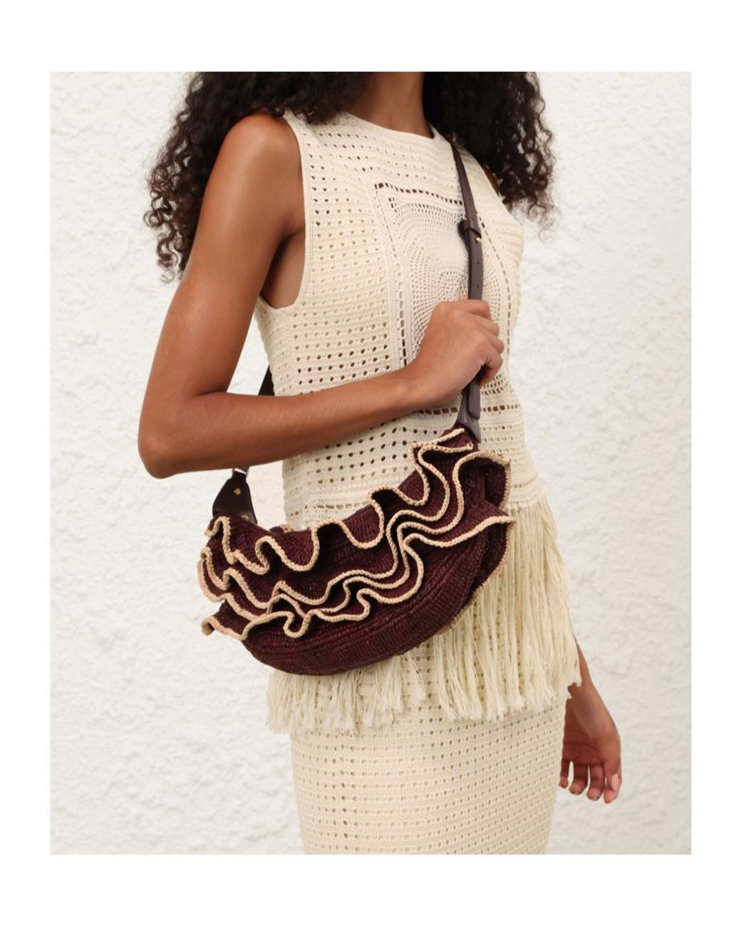 Zimmermann White Goldentime Ruffle Shoulder Bag