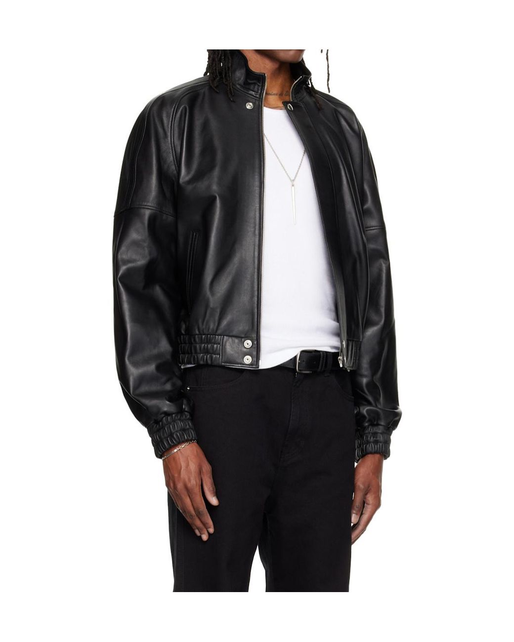 Lu'u Dan Black Stand-Up Collar Leather Jacket for men