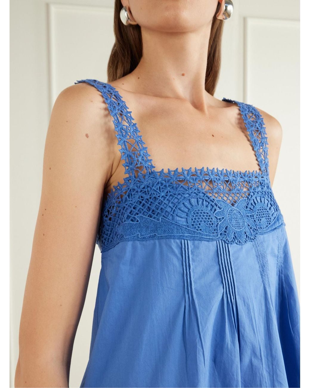 Azure Mini R Posse Broderie Anglaise Mini Dress in Blue | Lyst