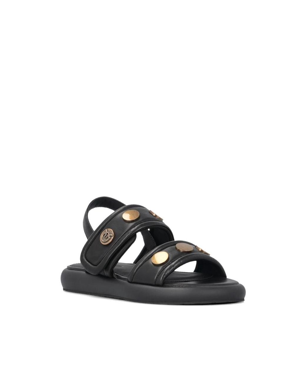 Pinko Black Studded Leather Sandals