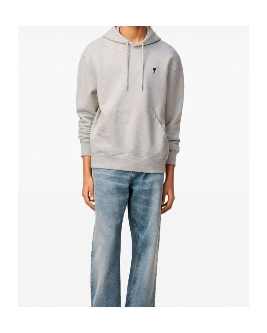 AMI Gray Light Hoodie With Engraved Eyelets