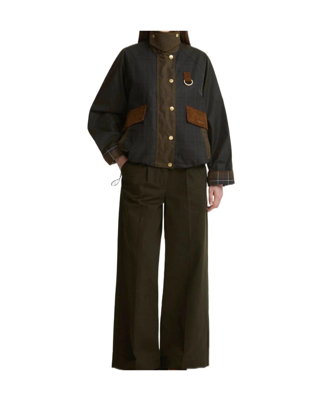 Barbour Brown Irene Check-Pattern Corduroy-Collar Jacket