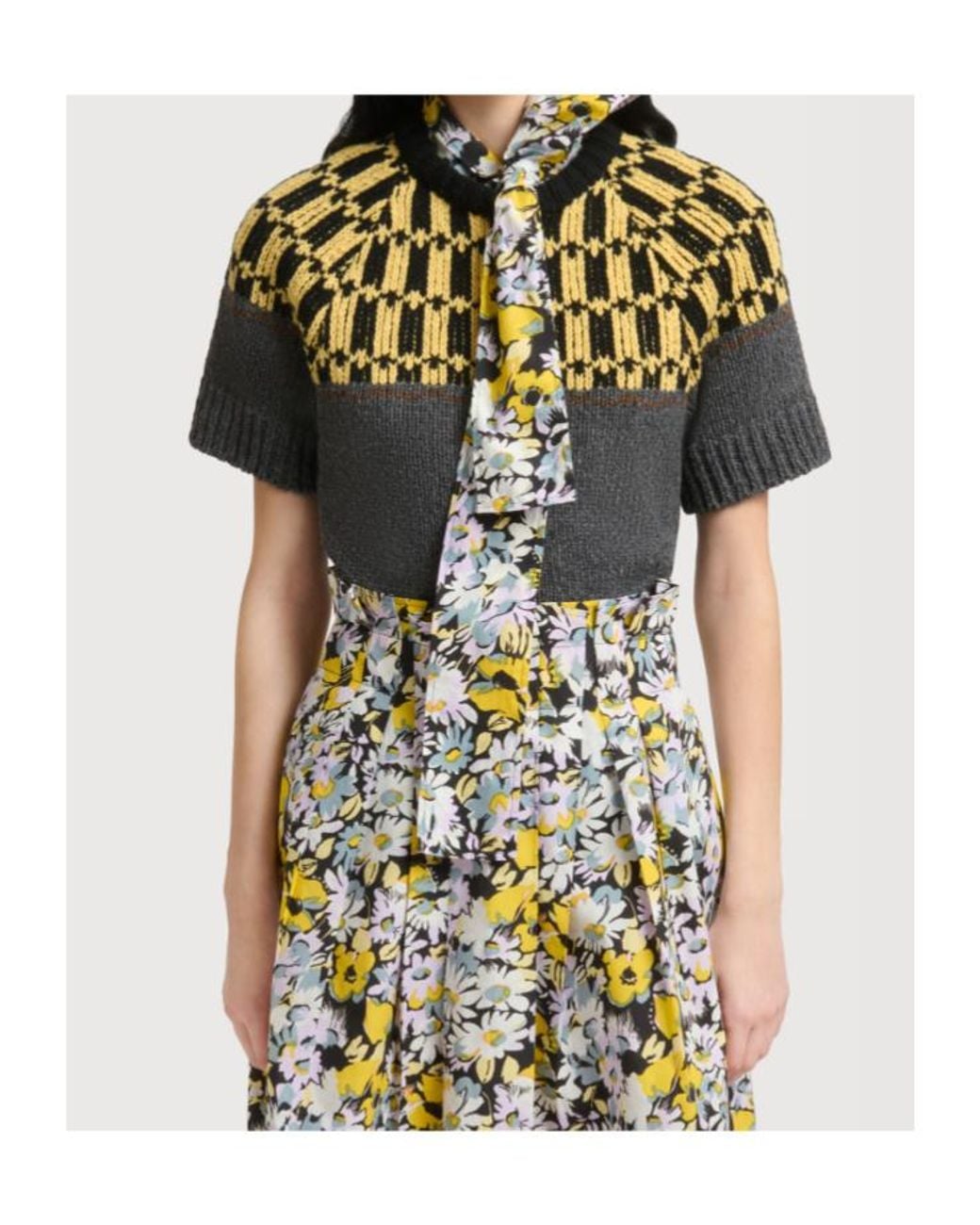 Marni Green Checked Short-Sleeve Knitted Sweater
